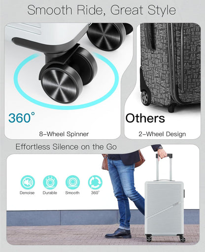 Carry On Luggage Airline Approved 20 Inch Hardside Suitcase with Spinner Wheels, Lightweight PC Rolling Luggage with TSA Lock & USB Charging Port for Travel