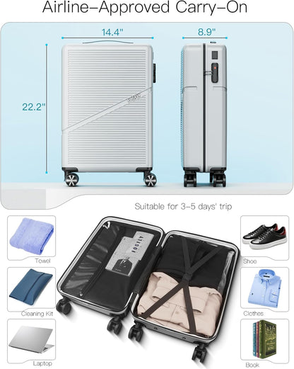 Carry On Luggage Airline Approved 20 Inch Hardside Suitcase with Spinner Wheels, Lightweight PC Rolling Luggage with TSA Lock & USB Charging Port for Travel
