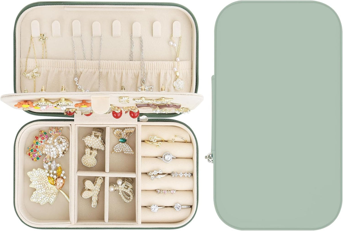 Travel Jewelry Box, PU Leather Portable Jewelry Case, Small Jewelry Boxes for Gifts, Travel Jewelry Organizer for Women Rings Earrings Necklaces Bracelets (Gray)