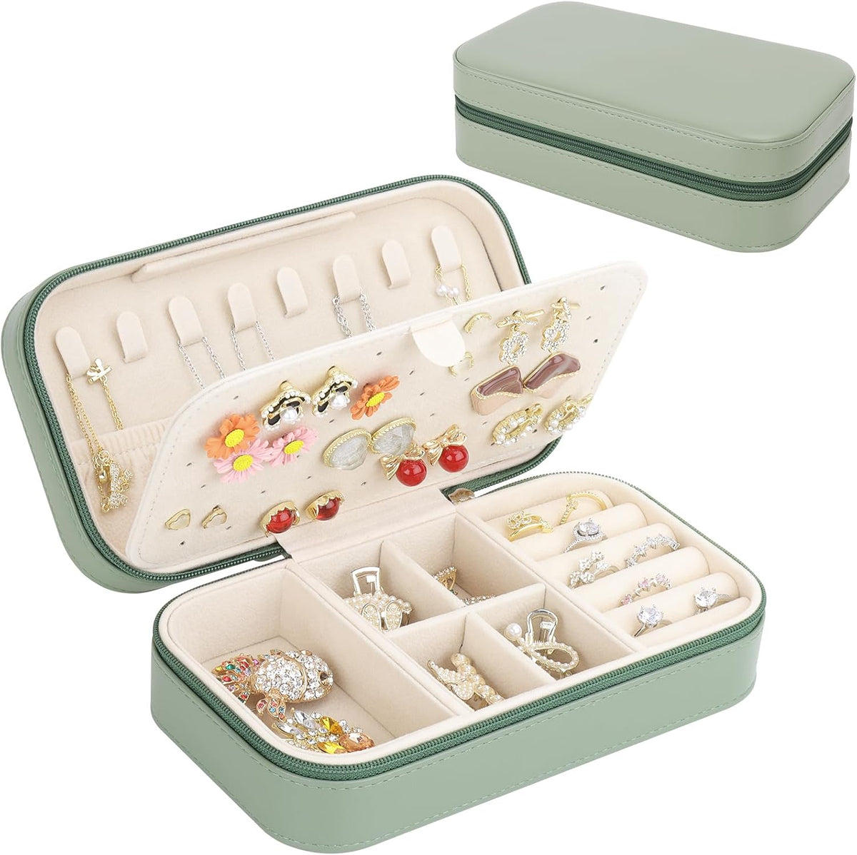 Travel Jewelry Box, PU Leather Portable Jewelry Case, Small Jewelry Boxes for Gifts, Travel Jewelry Organizer for Women Rings Earrings Necklaces Bracelets (Gray)