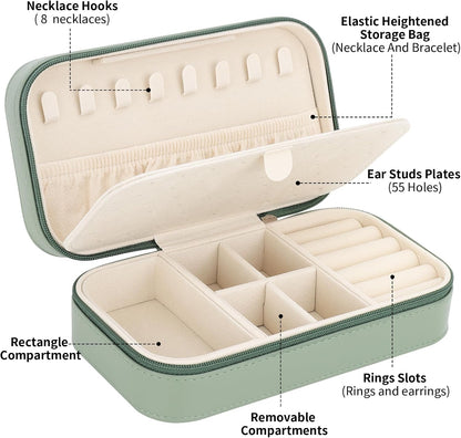 Travel Jewelry Box, PU Leather Portable Jewelry Case, Small Jewelry Boxes for Gifts, Travel Jewelry Organizer for Women Rings Earrings Necklaces Bracelets (Gray)
