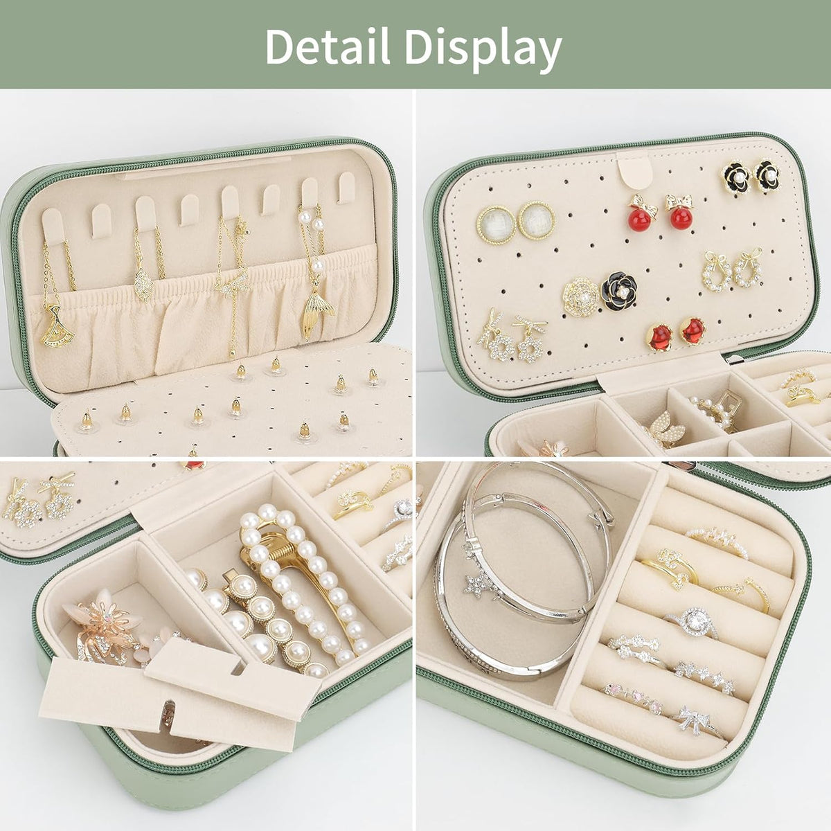 Travel Jewelry Box, PU Leather Portable Jewelry Case, Small Jewelry Boxes for Gifts, Travel Jewelry Organizer for Women Rings Earrings Necklaces Bracelets (Gray)
