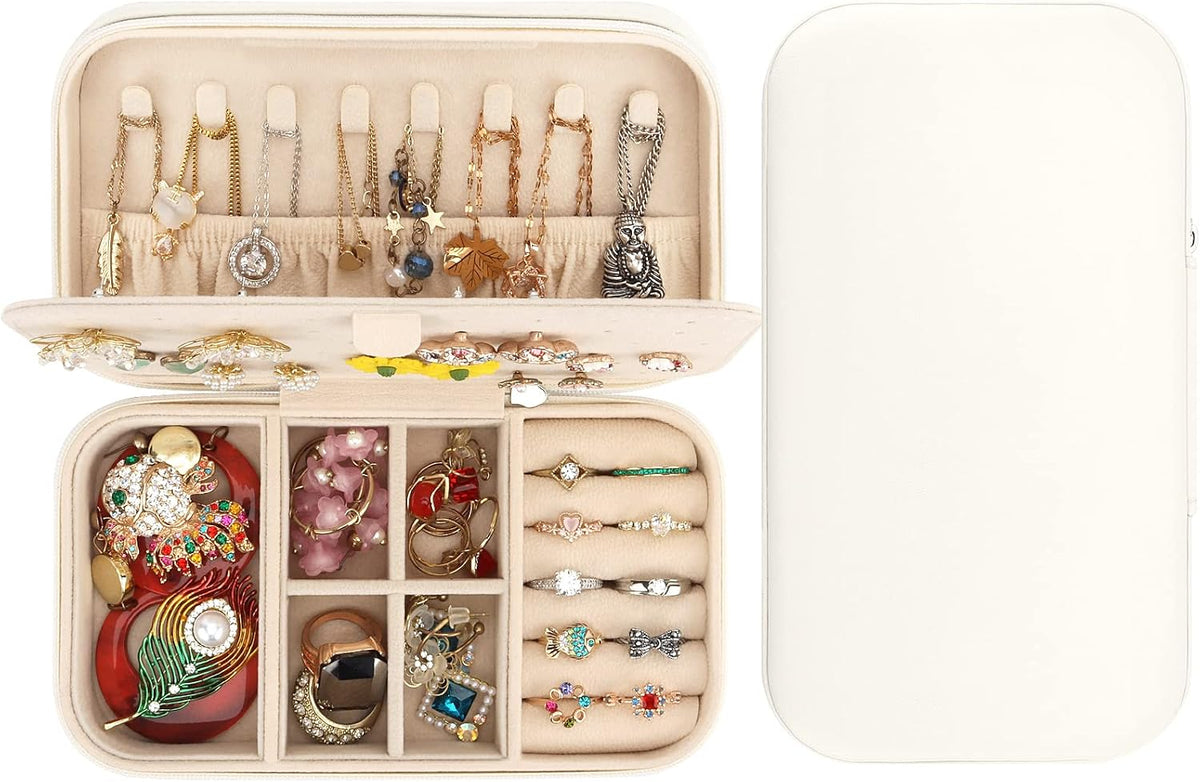 Travel Jewelry Box, PU Leather Portable Jewelry Case, Small Jewelry Boxes for Gifts, Travel Jewelry Organizer for Women Rings Earrings Necklaces Bracelets (Gray)