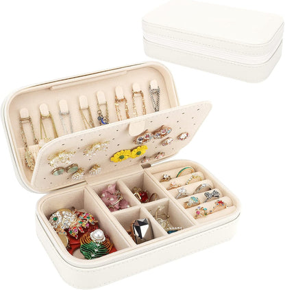 Travel Jewelry Box, PU Leather Portable Jewelry Case, Small Jewelry Boxes for Gifts, Travel Jewelry Organizer for Women Rings Earrings Necklaces Bracelets (Gray)
