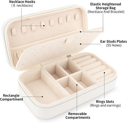 Travel Jewelry Box, PU Leather Portable Jewelry Case, Small Jewelry Boxes for Gifts, Travel Jewelry Organizer for Women Rings Earrings Necklaces Bracelets (Gray)