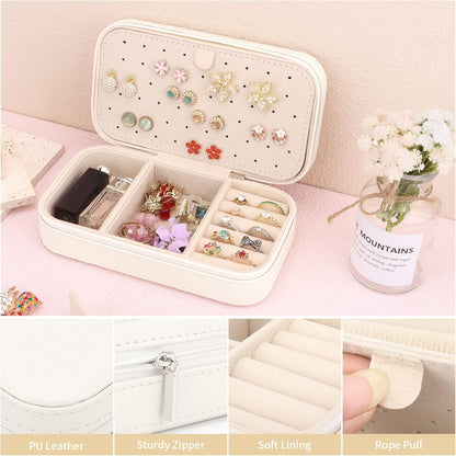 Travel Jewelry Box, PU Leather Portable Jewelry Case, Small Jewelry Boxes for Gifts, Travel Jewelry Organizer for Women Rings Earrings Necklaces Bracelets (Gray)