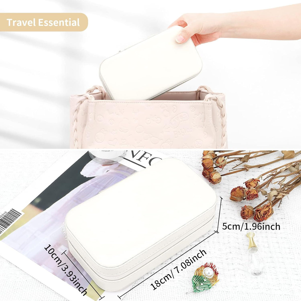 Travel Jewelry Box, PU Leather Portable Jewelry Case, Small Jewelry Boxes for Gifts, Travel Jewelry Organizer for Women Rings Earrings Necklaces Bracelets (Gray)
