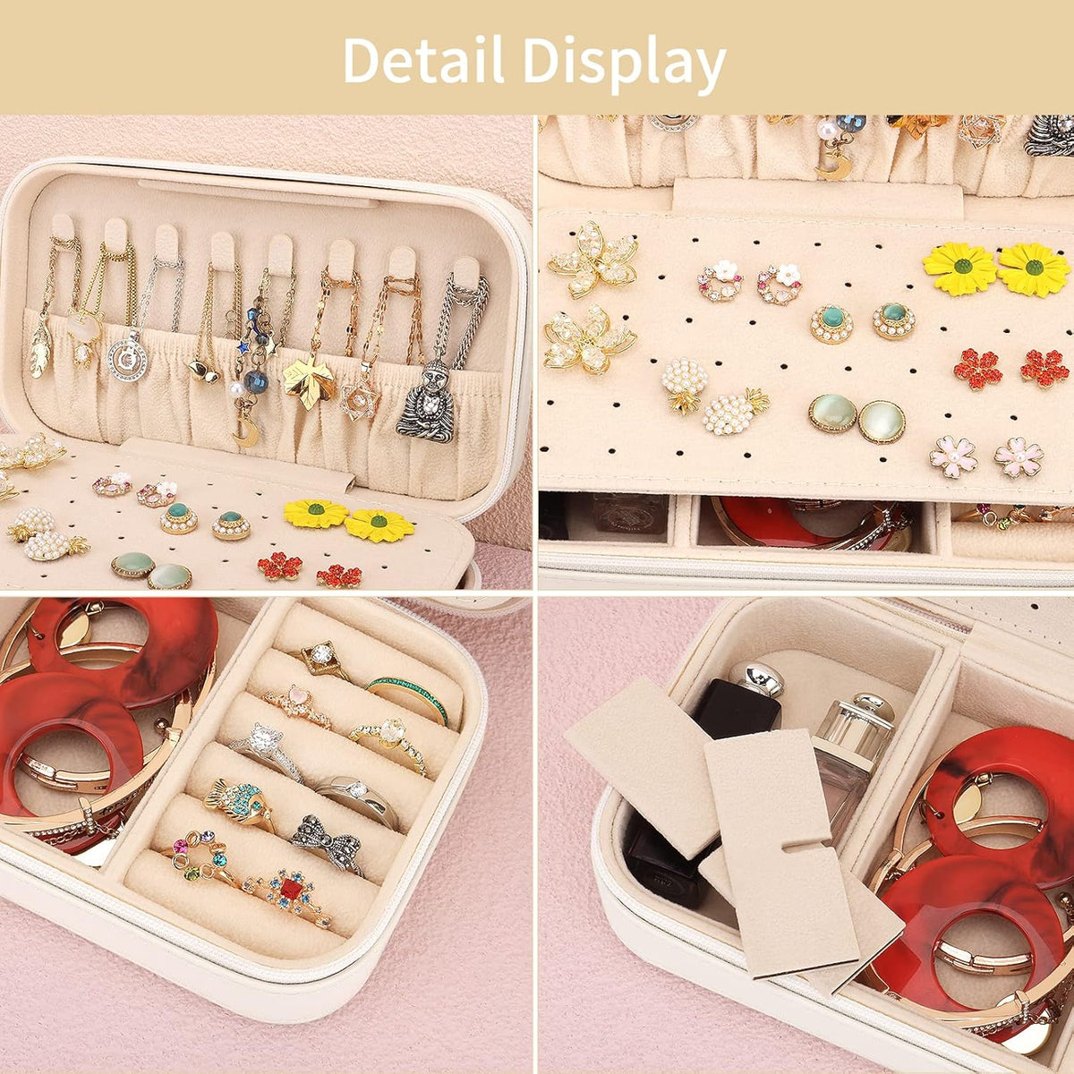 Travel Jewelry Box, PU Leather Portable Jewelry Case, Small Jewelry Boxes for Gifts, Travel Jewelry Organizer for Women Rings Earrings Necklaces Bracelets (Gray)