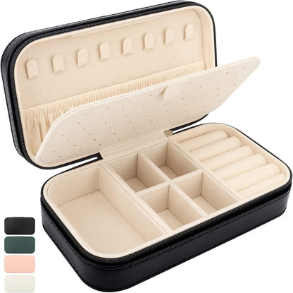 Travel Jewelry Box, PU Leather Portable Jewelry Case, Small Jewelry Boxes for Gifts, Travel Jewelry Organizer for Women Rings Earrings Necklaces Bracelets (Gray)