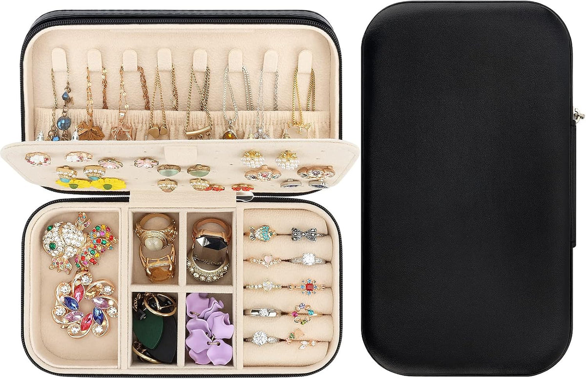 Travel Jewelry Box, PU Leather Portable Jewelry Case, Small Jewelry Boxes for Gifts, Travel Jewelry Organizer for Women Rings Earrings Necklaces Bracelets (Gray)
