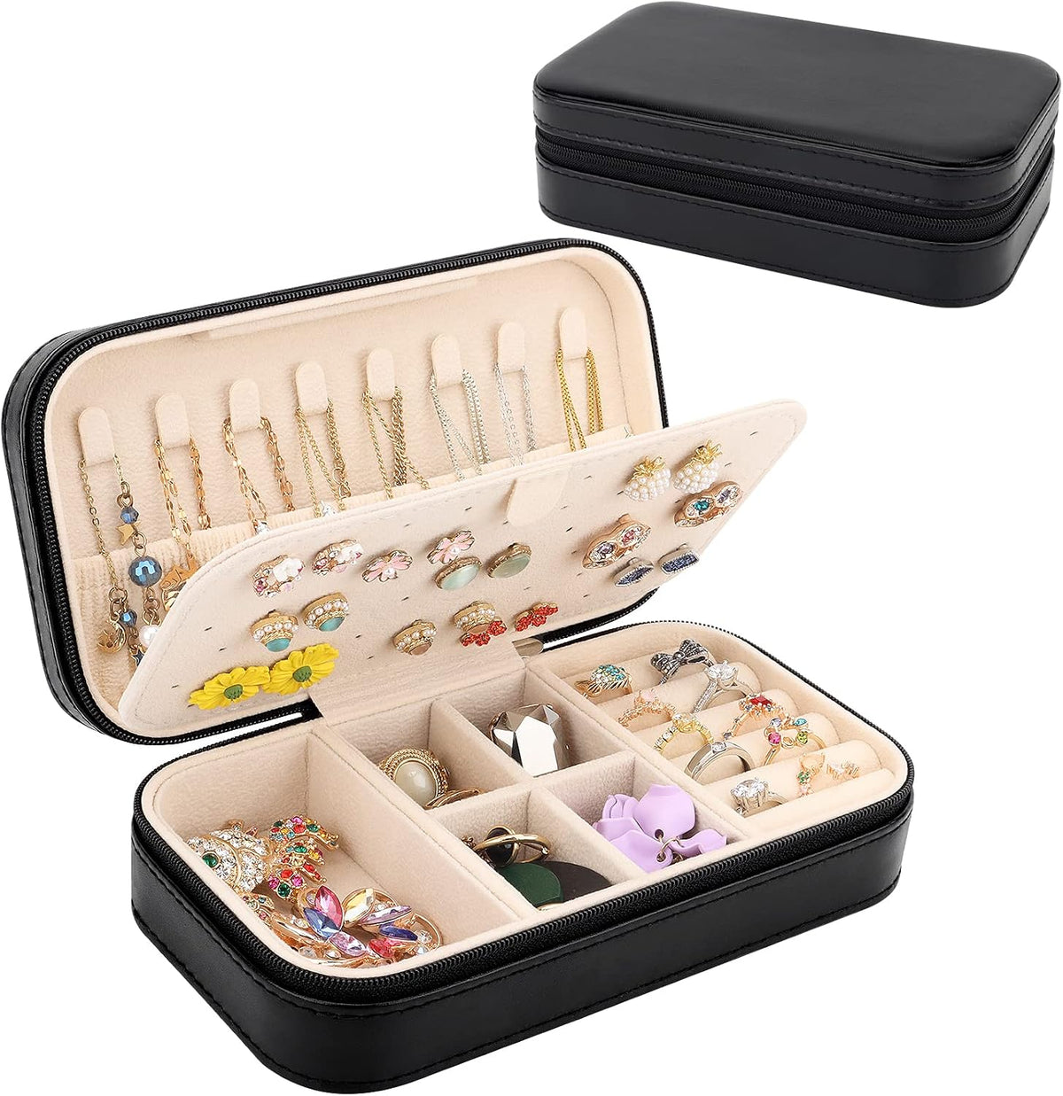 Travel Jewelry Box, PU Leather Portable Jewelry Case, Small Jewelry Boxes for Gifts, Travel Jewelry Organizer for Women Rings Earrings Necklaces Bracelets (Gray)