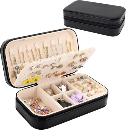 Travel Jewelry Box, PU Leather Portable Jewelry Case, Small Jewelry Boxes for Gifts, Travel Jewelry Organizer for Women Rings Earrings Necklaces Bracelets (Gray)