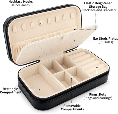 Travel Jewelry Box, PU Leather Portable Jewelry Case, Small Jewelry Boxes for Gifts, Travel Jewelry Organizer for Women Rings Earrings Necklaces Bracelets (Gray)