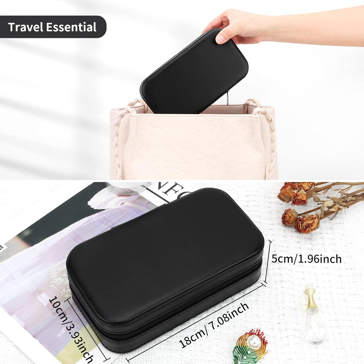 Travel Jewelry Box, PU Leather Portable Jewelry Case, Small Jewelry Boxes for Gifts, Travel Jewelry Organizer for Women Rings Earrings Necklaces Bracelets (Gray)