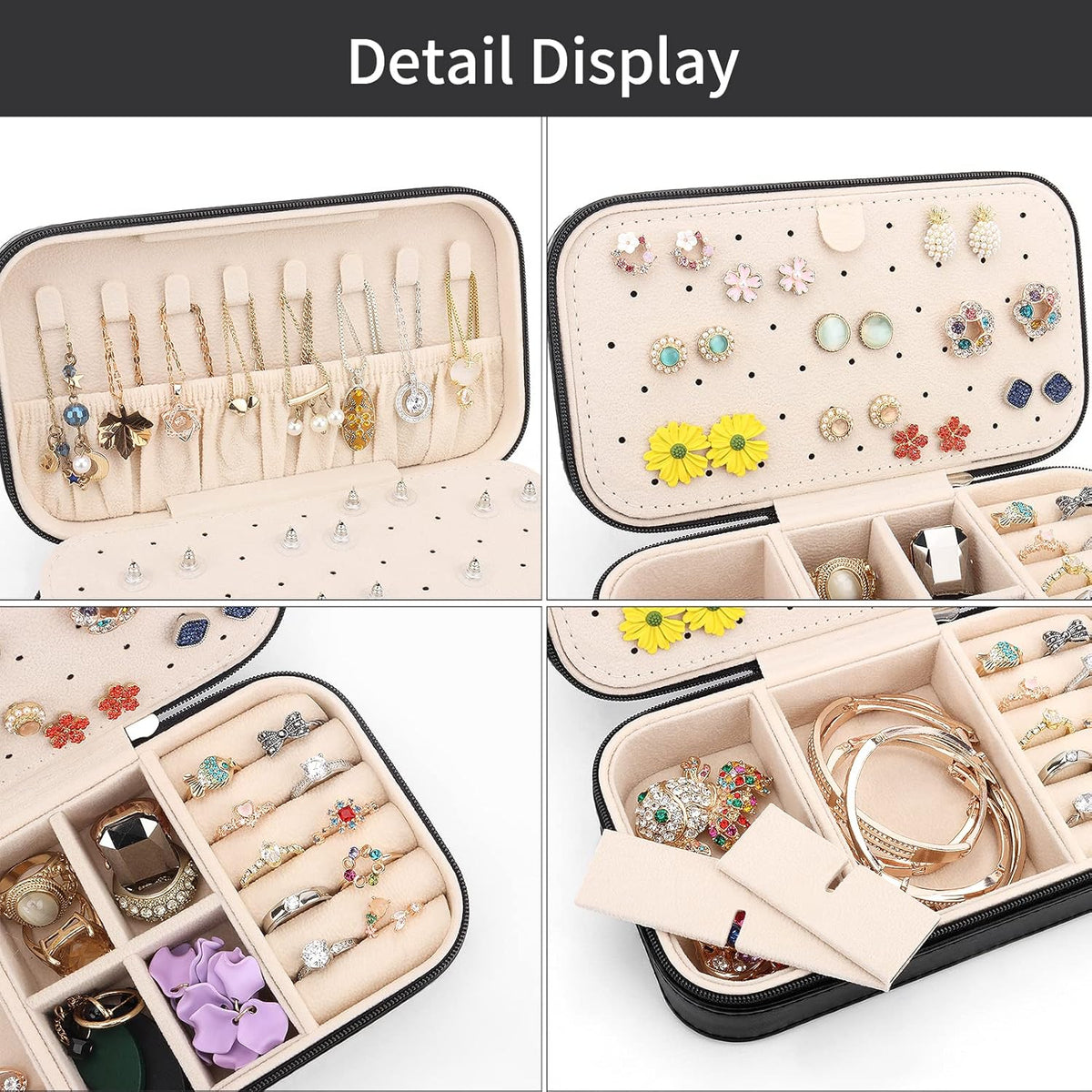 Travel Jewelry Box, PU Leather Portable Jewelry Case, Small Jewelry Boxes for Gifts, Travel Jewelry Organizer for Women Rings Earrings Necklaces Bracelets (Gray)