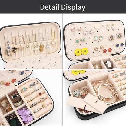 Travel Jewelry Box, PU Leather Portable Jewelry Case, Small Jewelry Boxes for Gifts, Travel Jewelry Organizer for Women Rings Earrings Necklaces Bracelets (Gray)