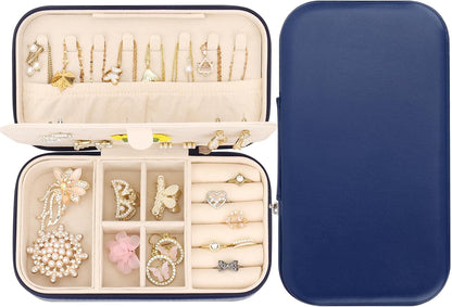 Travel Jewelry Box, PU Leather Portable Jewelry Case, Small Jewelry Boxes for Gifts, Travel Jewelry Organizer for Women Rings Earrings Necklaces Bracelets (Gray)