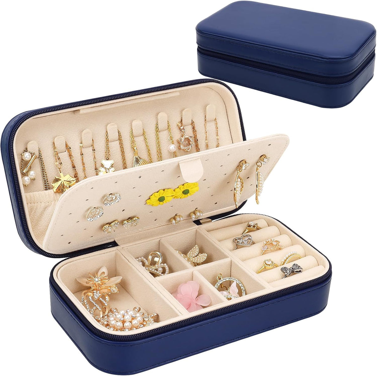 Travel Jewelry Box, PU Leather Portable Jewelry Case, Small Jewelry Boxes for Gifts, Travel Jewelry Organizer for Women Rings Earrings Necklaces Bracelets (Gray)