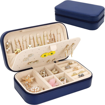Travel Jewelry Box, PU Leather Portable Jewelry Case, Small Jewelry Boxes for Gifts, Travel Jewelry Organizer for Women Rings Earrings Necklaces Bracelets (Gray)