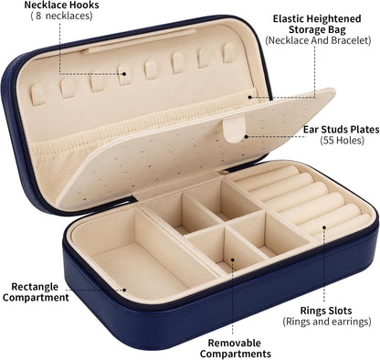 Travel Jewelry Box, PU Leather Portable Jewelry Case, Small Jewelry Boxes for Gifts, Travel Jewelry Organizer for Women Rings Earrings Necklaces Bracelets (Gray)