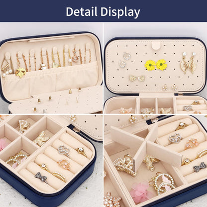 Travel Jewelry Box, PU Leather Portable Jewelry Case, Small Jewelry Boxes for Gifts, Travel Jewelry Organizer for Women Rings Earrings Necklaces Bracelets (Gray)