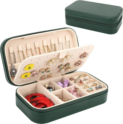 Travel Jewelry Box, PU Leather Portable Jewelry Case, Small Jewelry Boxes for Gifts, Travel Jewelry Organizer for Women Rings Earrings Necklaces Bracelets (Gray)