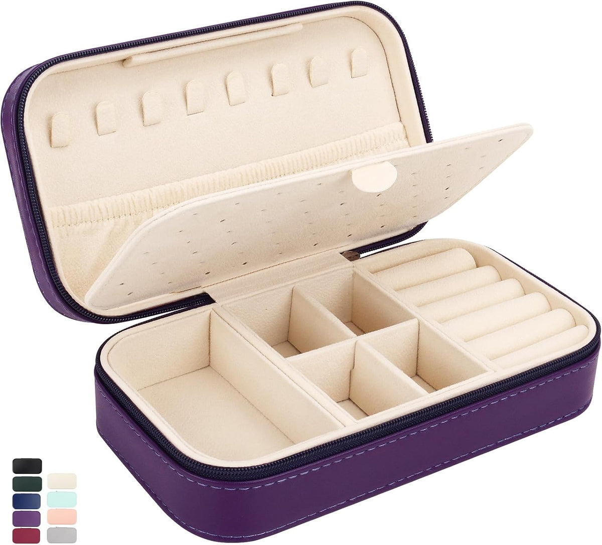 Travel Jewelry Box, PU Leather Portable Jewelry Case, Small Jewelry Boxes for Gifts, Travel Jewelry Organizer for Women Rings Earrings Necklaces Bracelets (Gray)