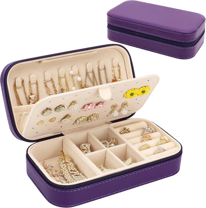 Travel Jewelry Box, PU Leather Portable Jewelry Case, Small Jewelry Boxes for Gifts, Travel Jewelry Organizer for Women Rings Earrings Necklaces Bracelets (Gray)