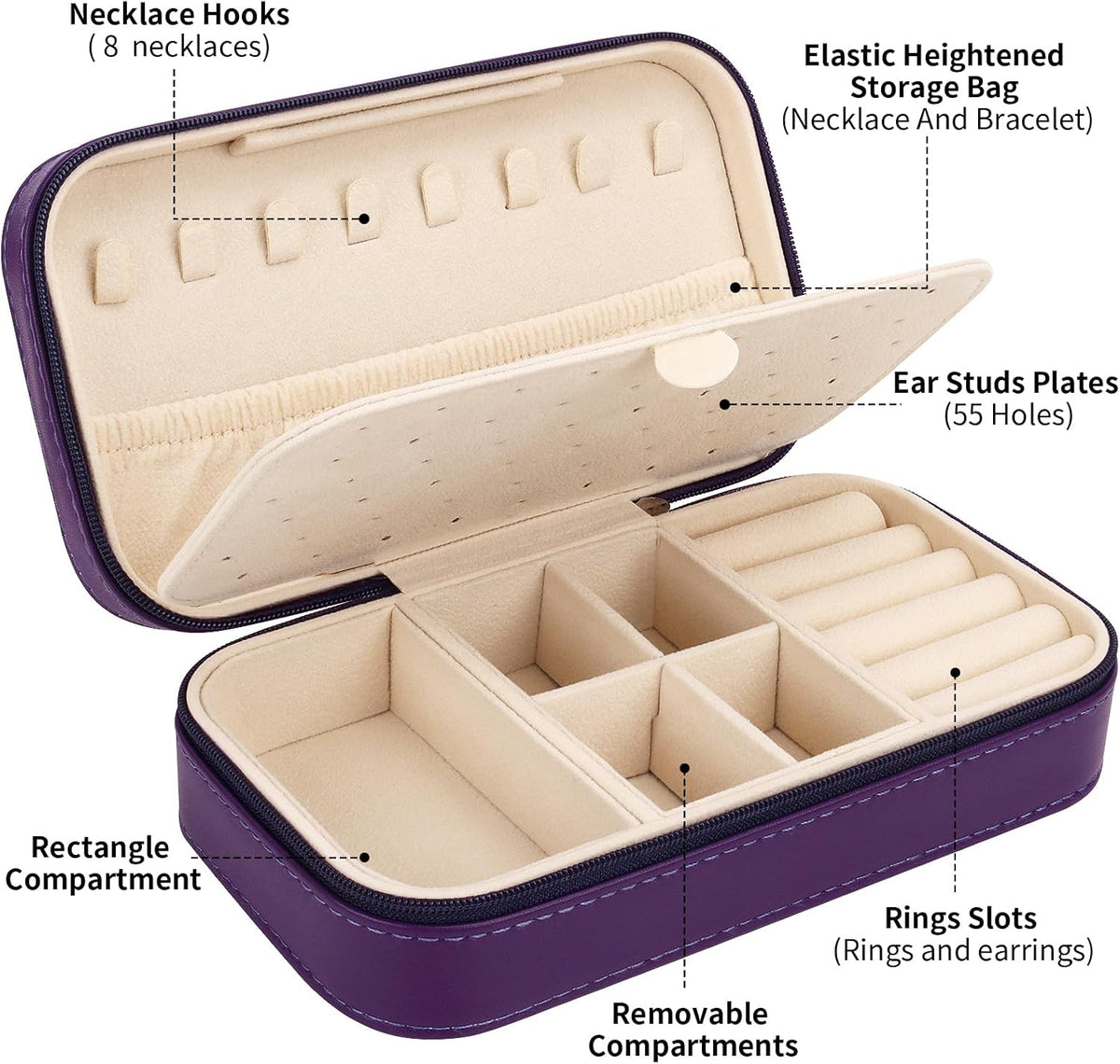 Travel Jewelry Box, PU Leather Portable Jewelry Case, Small Jewelry Boxes for Gifts, Travel Jewelry Organizer for Women Rings Earrings Necklaces Bracelets (Gray)