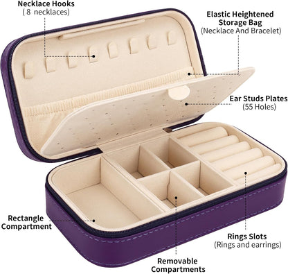 Travel Jewelry Box, PU Leather Portable Jewelry Case, Small Jewelry Boxes for Gifts, Travel Jewelry Organizer for Women Rings Earrings Necklaces Bracelets (Gray)