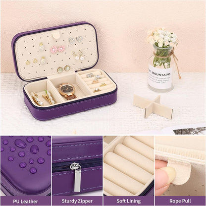 Travel Jewelry Box, PU Leather Portable Jewelry Case, Small Jewelry Boxes for Gifts, Travel Jewelry Organizer for Women Rings Earrings Necklaces Bracelets (Gray)