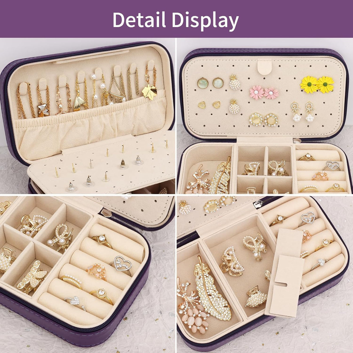 Travel Jewelry Box, PU Leather Portable Jewelry Case, Small Jewelry Boxes for Gifts, Travel Jewelry Organizer for Women Rings Earrings Necklaces Bracelets (Gray)