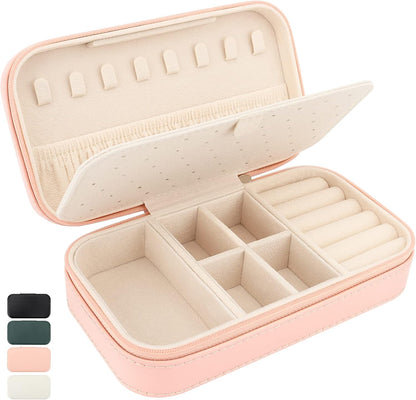 Travel Jewelry Box, PU Leather Portable Jewelry Case, Small Jewelry Boxes for Gifts, Travel Jewelry Organizer for Women Rings Earrings Necklaces Bracelets (Gray)