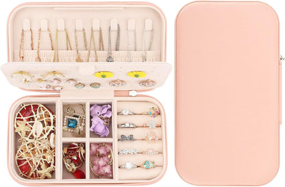 Travel Jewelry Box, PU Leather Portable Jewelry Case, Small Jewelry Boxes for Gifts, Travel Jewelry Organizer for Women Rings Earrings Necklaces Bracelets (Gray)