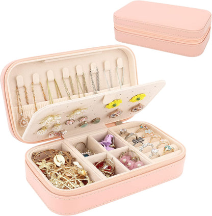Travel Jewelry Box, PU Leather Portable Jewelry Case, Small Jewelry Boxes for Gifts, Travel Jewelry Organizer for Women Rings Earrings Necklaces Bracelets (Gray)