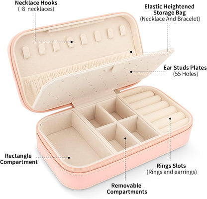 Travel Jewelry Box, PU Leather Portable Jewelry Case, Small Jewelry Boxes for Gifts, Travel Jewelry Organizer for Women Rings Earrings Necklaces Bracelets (Gray)