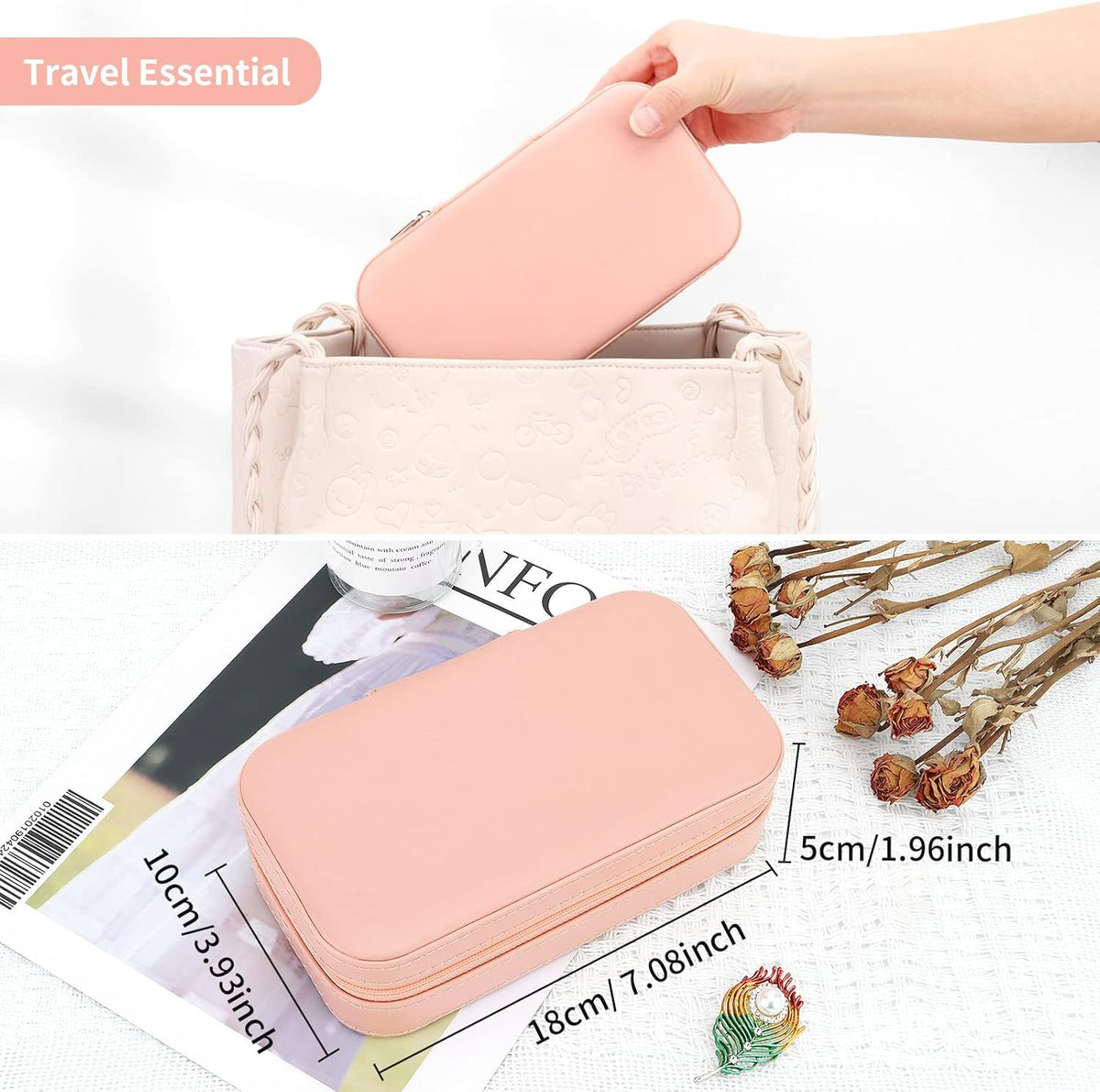 Travel Jewelry Box, PU Leather Portable Jewelry Case, Small Jewelry Boxes for Gifts, Travel Jewelry Organizer for Women Rings Earrings Necklaces Bracelets (Gray)