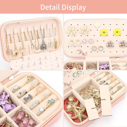 Travel Jewelry Box, PU Leather Portable Jewelry Case, Small Jewelry Boxes for Gifts, Travel Jewelry Organizer for Women Rings Earrings Necklaces Bracelets (Gray)
