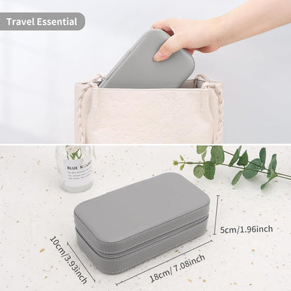 Travel Jewelry Box, PU Leather Portable Jewelry Case, Small Jewelry Boxes for Gifts, Travel Jewelry Organizer for Women Rings Earrings Necklaces Bracelets (Gray)