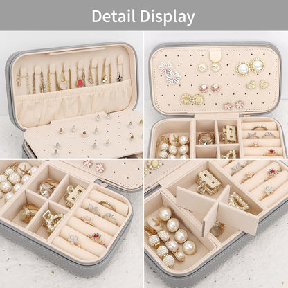 Travel Jewelry Box, PU Leather Portable Jewelry Case, Small Jewelry Boxes for Gifts, Travel Jewelry Organizer for Women Rings Earrings Necklaces Bracelets (Gray)