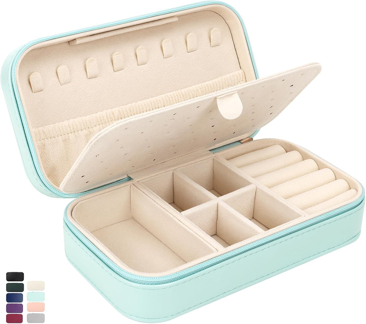 Travel Jewelry Box, PU Leather Portable Jewelry Case, Small Jewelry Boxes for Gifts, Travel Jewelry Organizer for Women Rings Earrings Necklaces Bracelets (Gray)