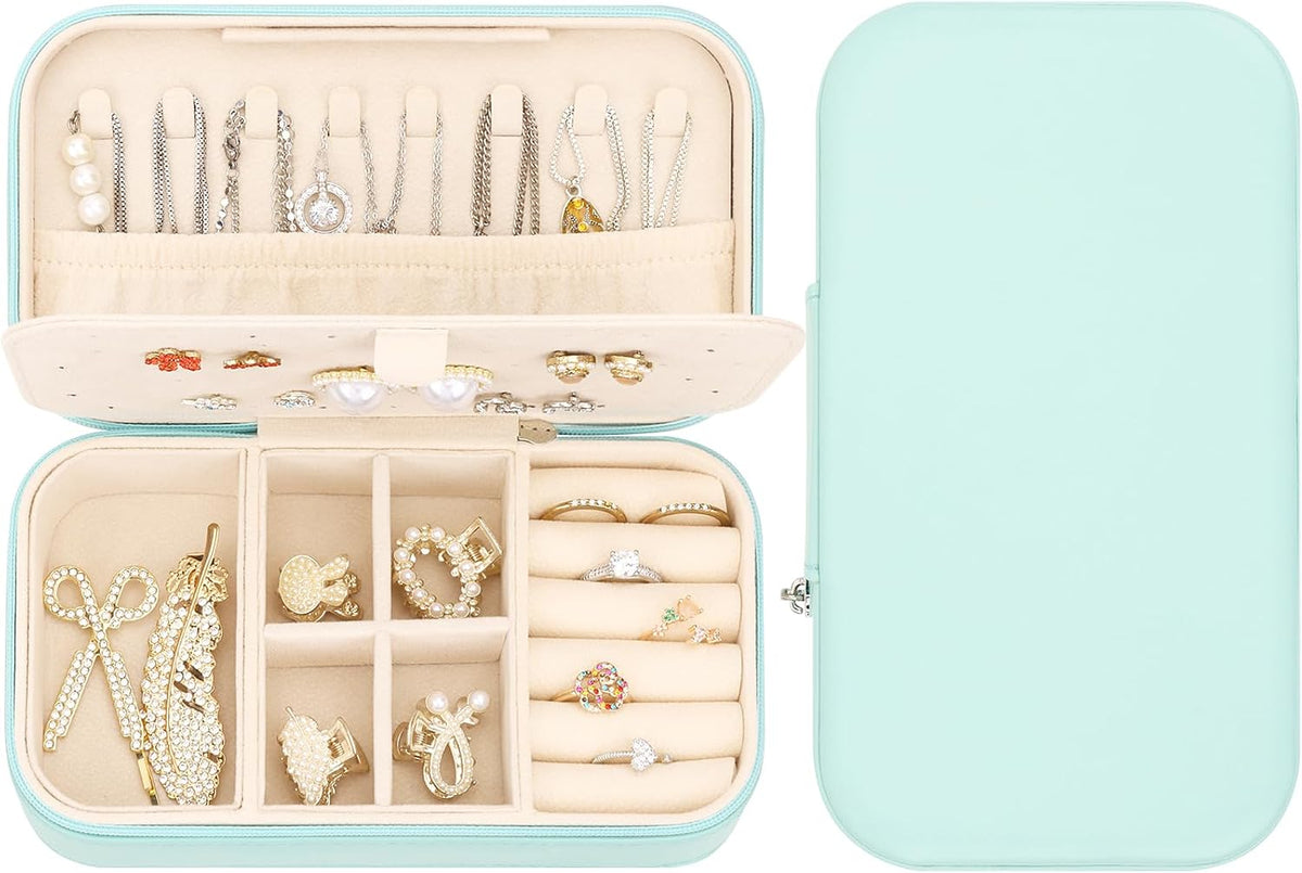 Travel Jewelry Box, PU Leather Portable Jewelry Case, Small Jewelry Boxes for Gifts, Travel Jewelry Organizer for Women Rings Earrings Necklaces Bracelets (Gray)
