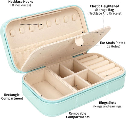 Travel Jewelry Box, PU Leather Portable Jewelry Case, Small Jewelry Boxes for Gifts, Travel Jewelry Organizer for Women Rings Earrings Necklaces Bracelets (Gray)