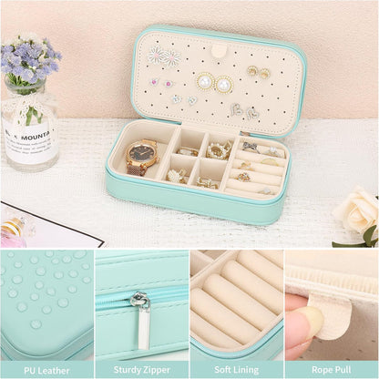 Travel Jewelry Box, PU Leather Portable Jewelry Case, Small Jewelry Boxes for Gifts, Travel Jewelry Organizer for Women Rings Earrings Necklaces Bracelets (Gray)