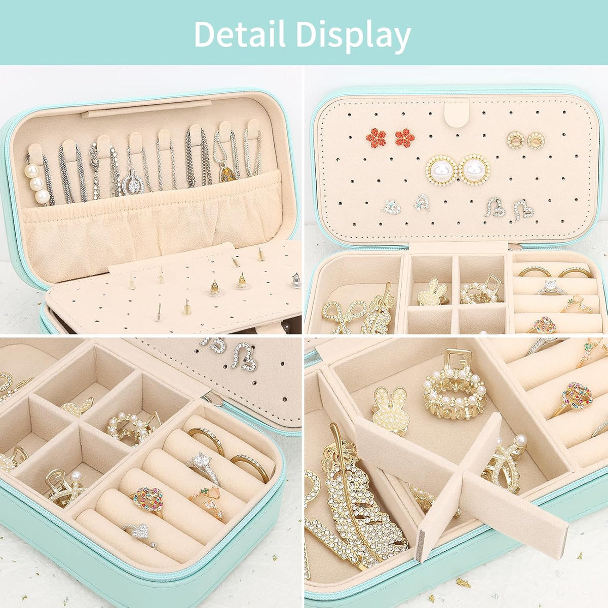 Travel Jewelry Box, PU Leather Portable Jewelry Case, Small Jewelry Boxes for Gifts, Travel Jewelry Organizer for Women Rings Earrings Necklaces Bracelets (Gray)