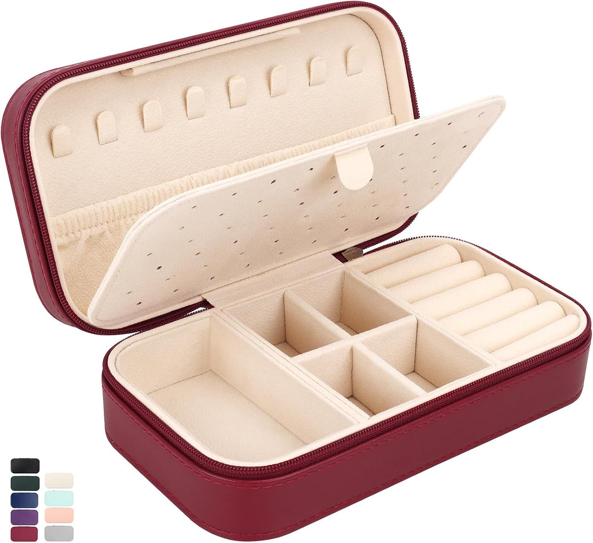 Travel Jewelry Box, PU Leather Portable Jewelry Case, Small Jewelry Boxes for Gifts, Travel Jewelry Organizer for Women Rings Earrings Necklaces Bracelets (Gray)