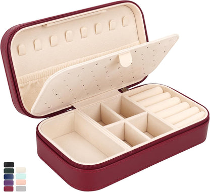 Travel Jewelry Box, PU Leather Portable Jewelry Case, Small Jewelry Boxes for Gifts, Travel Jewelry Organizer for Women Rings Earrings Necklaces Bracelets (Gray)
