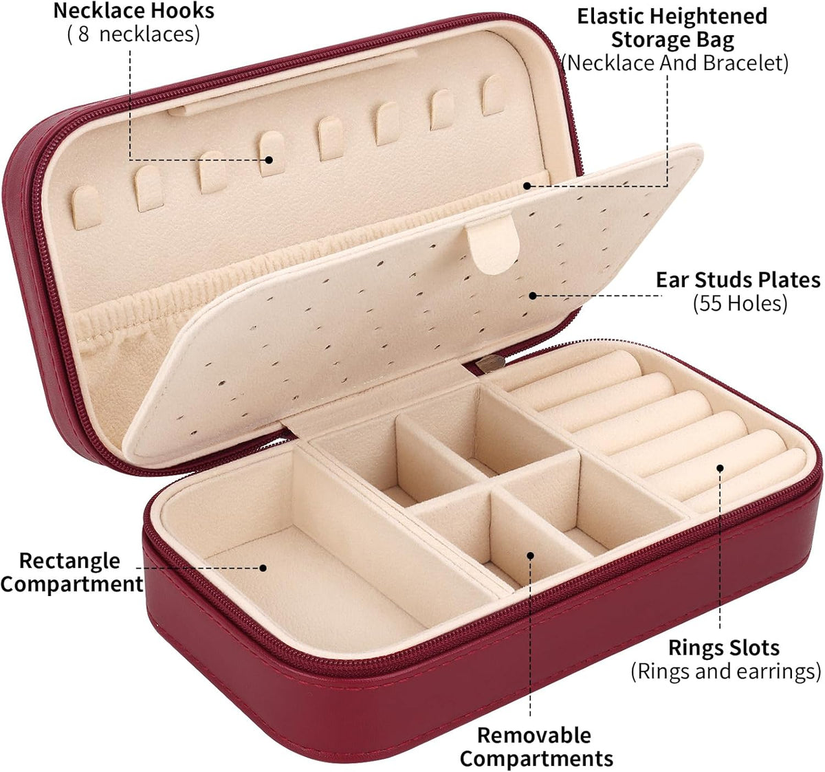 Travel Jewelry Box, PU Leather Portable Jewelry Case, Small Jewelry Boxes for Gifts, Travel Jewelry Organizer for Women Rings Earrings Necklaces Bracelets (Gray)