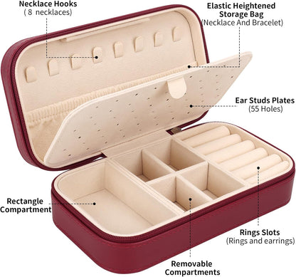 Travel Jewelry Box, PU Leather Portable Jewelry Case, Small Jewelry Boxes for Gifts, Travel Jewelry Organizer for Women Rings Earrings Necklaces Bracelets (Gray)