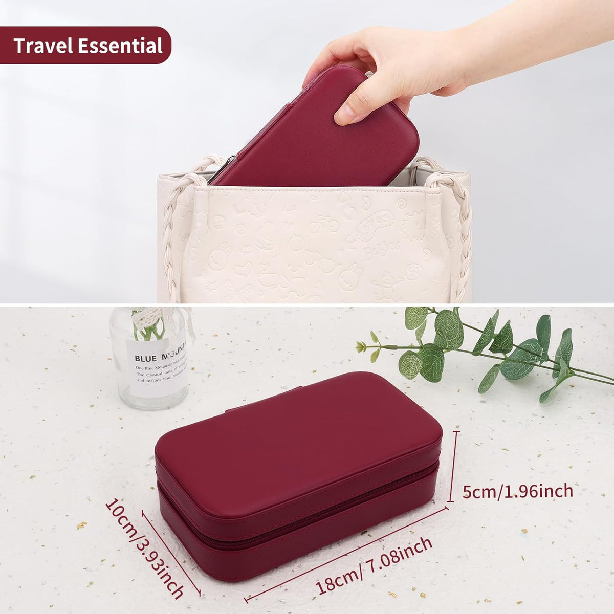 Travel Jewelry Box, PU Leather Portable Jewelry Case, Small Jewelry Boxes for Gifts, Travel Jewelry Organizer for Women Rings Earrings Necklaces Bracelets (Gray)